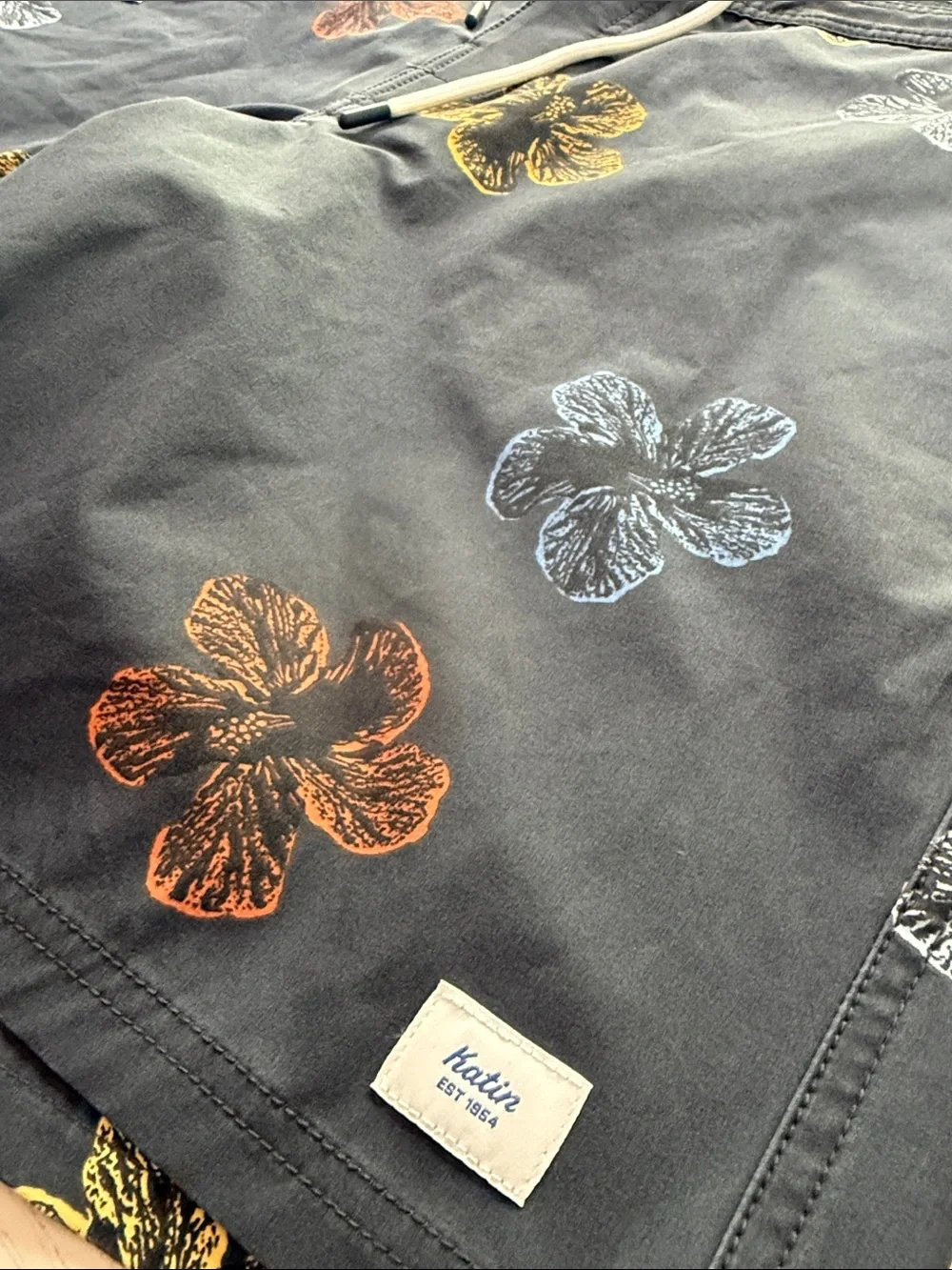 Katin Charcoal Floral Board Shorts with Yellow, Blue & Orange Hibiscus